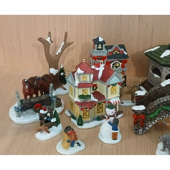 Christmas Town Houses and Figurines Set of 21 Pieces Holiday Winter Decorations - Picture 7 of 16